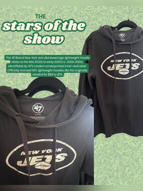 47 Brand New York Jets Black Hoodie with White Distressed Logo lightweight